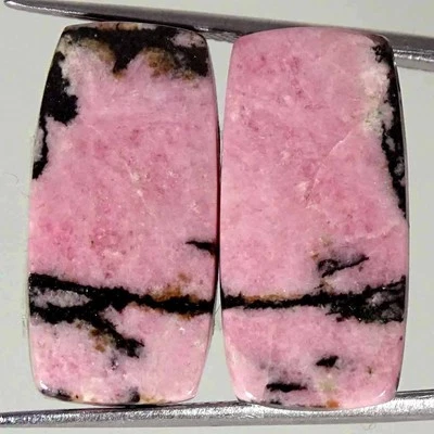 31.50Cts Natural Rhodonite Cushion Pair Loose Gemstone Earring Making 11x23x4mm - Image 1 of 4