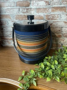 Vintage Atapco Ice Bucket Cameron Striped Ice Bucket Cloth Exterior Retro Party - Picture 1 of 15