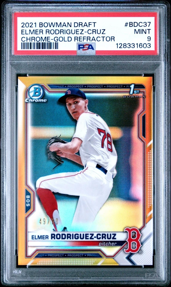 2021 Bowman Chrome Draft Gold Refractor /50 Elmer Rodriguez-Cruz PSA 9 - Image 1 of 1