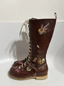 Vintage Christian Dior by John Galliano Embroidered Burgundy Leather Combat Boots 40 - Bild 1 von 16