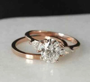Trilogy Bridal Set Engagement Ring 2ct Simulated Rose Gold Plated - Picture 1 of 9