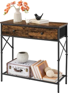 Tajsoon 31.5" Console Table with 2 Fabric Drawers, 2-Tier Small Entryway Table w - Picture 1 of 7