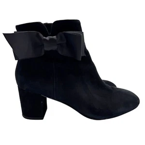 Kate Spade Langley Damen-Stiefeletten schwarz Veloursleder große Schleife runde Spitze Größe 6 - Bild 1 von 13