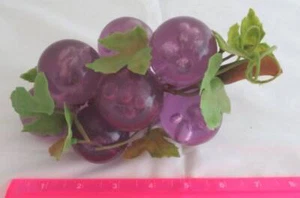 Mid Century VINTAGE Big Plastic GRAPES Wood Stem Cluster Decoration Bubble Retro - Picture 1 of 5