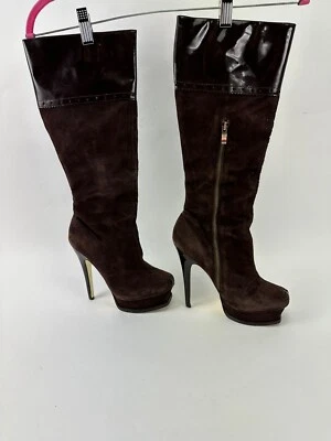 Bebe Mujer Cindy Marrón Tacón Alto Gamuza Botas Talla 7M Foto 1 de 4