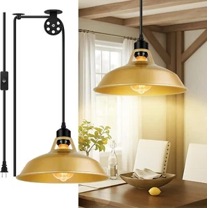 Steckpendelleuchte, Vintage Hängelampen mit goldenem Scheunenschirm Pendelleuchte - Bild 1 von 3