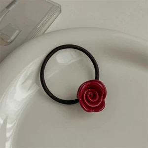 New Hair Tie Rope Women Fashion Rose Flower Hair Rubber Bands Elastic Scrunchies - Picture 1 of 14