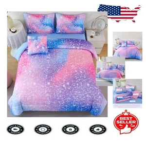 Vivid 6-Pc Rainbow Glitter Bedding Set for Girls - Full Comforter & Pillows - Picture 1 of 11