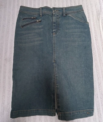 Falda midi recta dividida Marc Jacobs para mujer talla 6 azul denim lavado bolsillo con cremallera Foto 1 de 4