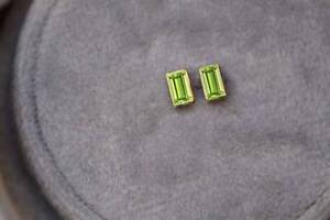 1.75Ct Baguette Cut Peridot Women's  Stud Earrings 14K Rose Gold Plated