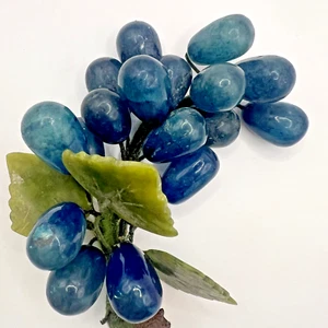 Vintage Blue Alabaster Marble Grapes Bunch Rare Carved Italy Green Stone Leaves - Picture 1 of 19