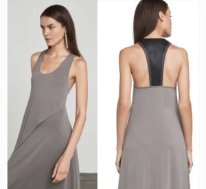 NWT BCBG MAXAZRIA AUDRA FAUX LEATHER INSERT RUFFLE MAXI DRESS SZ S - Picture 1 of 6