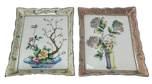 Set Of 2 Vintage Flowers Bisque Wall Hanging Plaques 6'' x 5'' - Picture 1 of 4