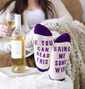 Wine Socks Gift If You Can Read This Bring Me Some Wine Lavley White Grapes - Picture 1 of 8
