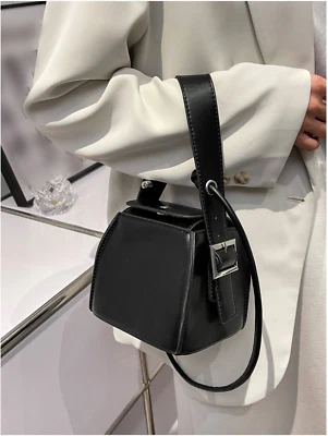 Black Mini Buckle Detail Snap Button Bucket Bag - Image 1 of 4