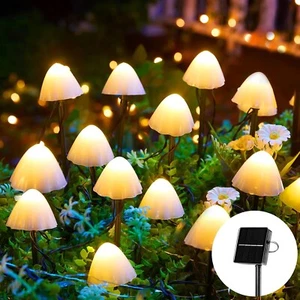 20LED Solar Mushroom String Lights Fairy Outdoor Garden Landscape Patio Decor - Picture 1 of 29