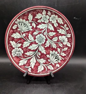 Vintage Red Italian Pottery Floral Wall Decorative Plate 10" - Picture 1 of 7