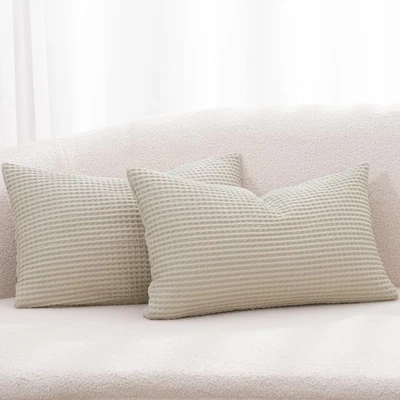 PHF 100% Cotton Waffle Weave Lumbar Pillow Cover 12x20 Inch 2 Pack Decorative - Image 1 of 4