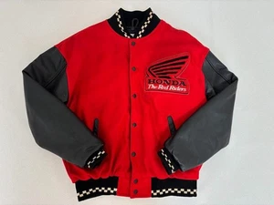 VTG HONDA Red Riders Varsity Jacket Large Red Black Wool Leather Sleeves USA - Picture 1 of 7