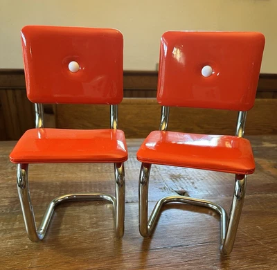 2 American Girl Molly cadeira de vinil vermelha cromada retrô acessório para cadeira de cozinha - Imagem 1 de 4