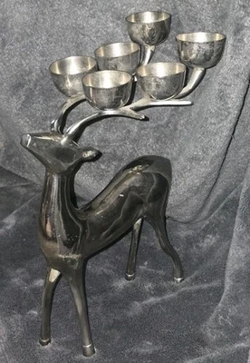 12" Pottery Barn Silver Plated 6 Point Reindeer Candelabra Candle Holder 2.12lbs - Image 1 of 4