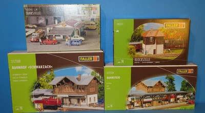 4xFaller N-Spur Bausätze Tankstelle+Bahnsteig+BahnhofSchwarzach+Blockstelle#8433 - Bild 1 von 4