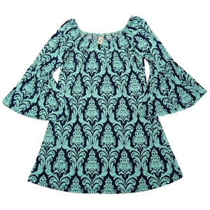 2B Together Shirt Womens S Paisley Flare Sleeve Tunic Blouse Navy Teal - Picture 1 of 5