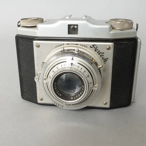 Macchina fotografica vintage 120 pellicole Perle Jr Bayreuth Steiner obiettivo 1:3,5/75 Germania compatta - Foto 1 di 16
