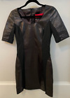 Designer Hugo Boss Red Label Black Leather Bodycon Dress Size Small