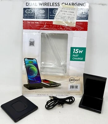 Acesori 15W iPhone Samsung Dual Wireless Charging Stand + Detachable Pad USB-C - Image 1 of 4