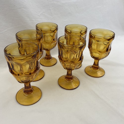 Libbey Ashburton Water Wine Glasses Goblets Amber Yellow 6 3 8” Set Lot Of 6
