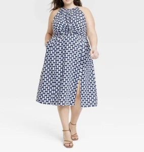 Women’s Ava & Viv Plus Size A Line Halter Dress Blue Print 4X NWT - Picture 1 of 9