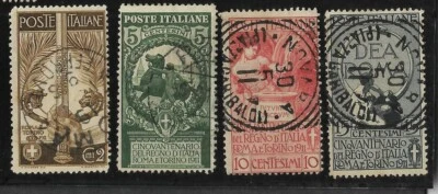 Italy Scott #119-#122 used 1911 50th anniv. Union of Italian States nice cancels - Image 1 of 2