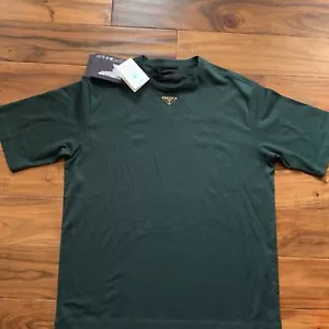 Prada Cotton T-shirt With Enameled Metal Triangle Logo - Picture 1 of 8