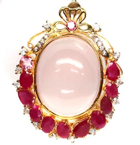 24 X 30 mm. Rose-Quartz, Ruby, Topaz & Zircon Brooch Silver 925 Sterling - Picture 1 of 5