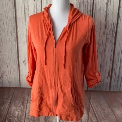 J Jill Hoodie Womens XS Orange Slub Sweatshirt Zip Hooded Roll Tab Lounge - Image 1 of 4