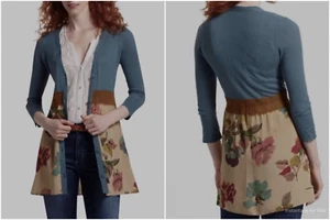 XS Anthropologie cardigan floreale di maglia e annodato scollo a V bottoni fogliame - Foto 1 di 6