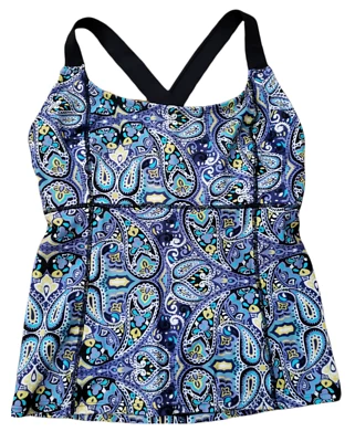 Top de bikini Athleta Tankini para mujer con 3 aros sujetador de estante azul cachemira púrpura natación Foto 1 de 4