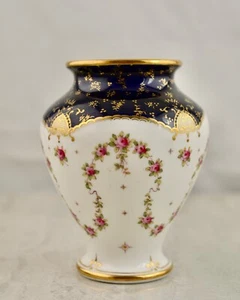 Antique C.1890 Victorian Coalport Ribbons & Roses painted small baluster vase - Picture 1 of 5
