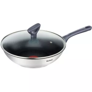 Tefal 28cm Wok Pan with Glass Lid Induction Titanium Non Stick Dishwasher Silver - Picture 1 of 14