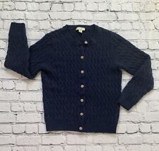Appleseed's 100% Wool Cardigan Sweater Cable Knit Button Front Navy Blue PM