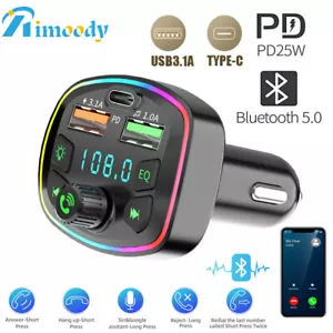 FM Transmitter Auto Bluetooth Kfz Radio Adapter PD+ Dual USB Ladegerät für Handy - Bild 1 von 8