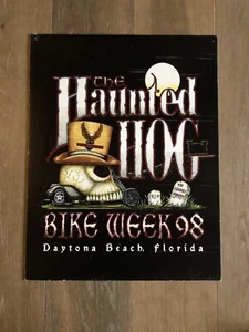 98 Vintage Haunted Hog Halloween Daytona Beach Bike Week Poster Board 22” X 17” - Picture 1 of 2