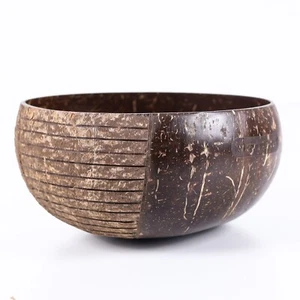 Jumbo Sized Textured Stripe Coconut Bowl Are Sanded & Polished for Smooth Finish - Picture 1 of 4