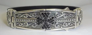 KONSTANTINO Sterling Silver & Black Stone Maltese Cross Leather Men's Bracelet - Picture 1 of 10