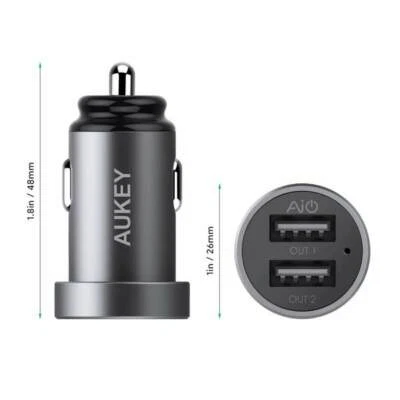 NUEVO AUKEY Cargador de Coche Doble USB-A Metal - 24W Foto 1 de 4