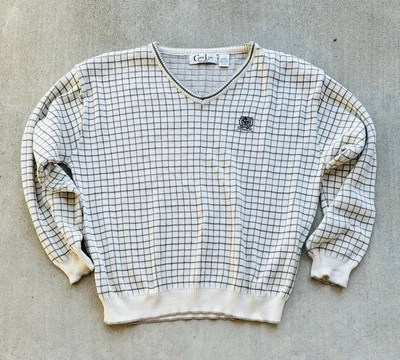 Suéter Vintage Ciprés Golf Links Cuello en V 80 Cuadros Cuadros Crema Talla XL  Foto 1 de 4