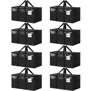 Paquete de 8 bolsas de mudanza extra grandes de alta resistencia, contenedores de almacenamiento negros con tapas, rienda... - Imagen 1 de 7
