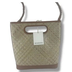 Bembien Rattan and Leather Top Handle Bag - Picture 1 of 7