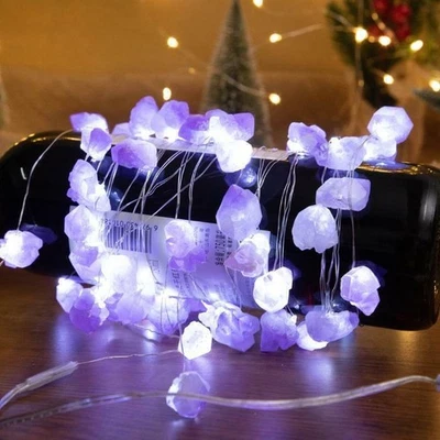 Natural Amethyst Fairy Light Crystal String Light Raw Stone 3m 30LEDs USB Decor - Image 1 of 4